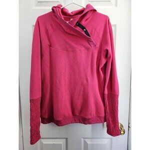 LULULEMON ATHLETICA Hot Pink FUZZY FLEECE Snap Collar Hoody Smocked Sleeves 12